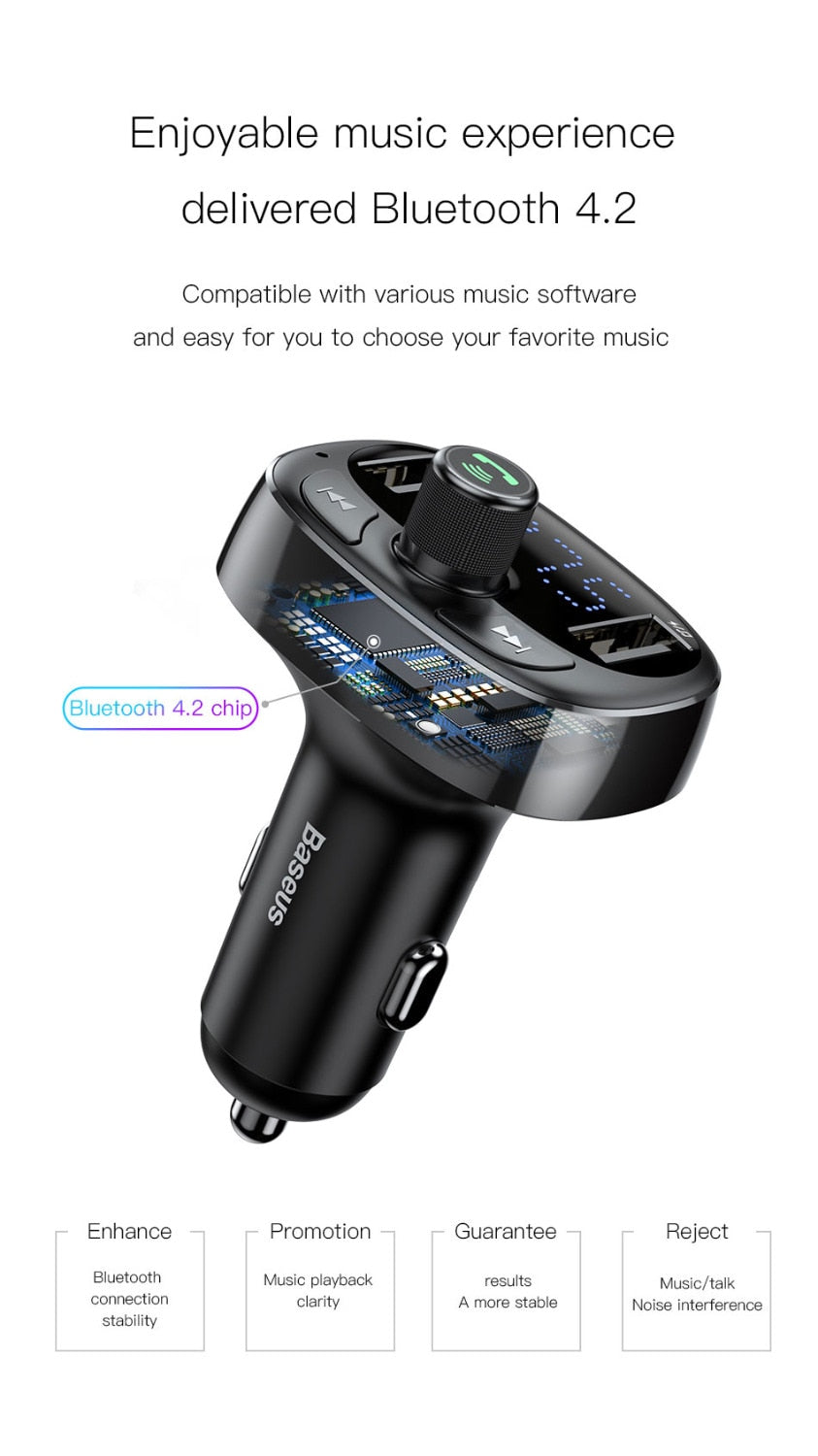 Baseus FM Transmitter Modulator Bluetooth Handsfree Car Kit Audio MP3 Player with 3.4A Dual USB Car FM Transmittor Phone Charger
