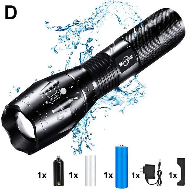 T6 LED Handheld Tactical Flashlight Zoom Torch Light Camping Lamp for 18650 Rechargeable Battery AAA