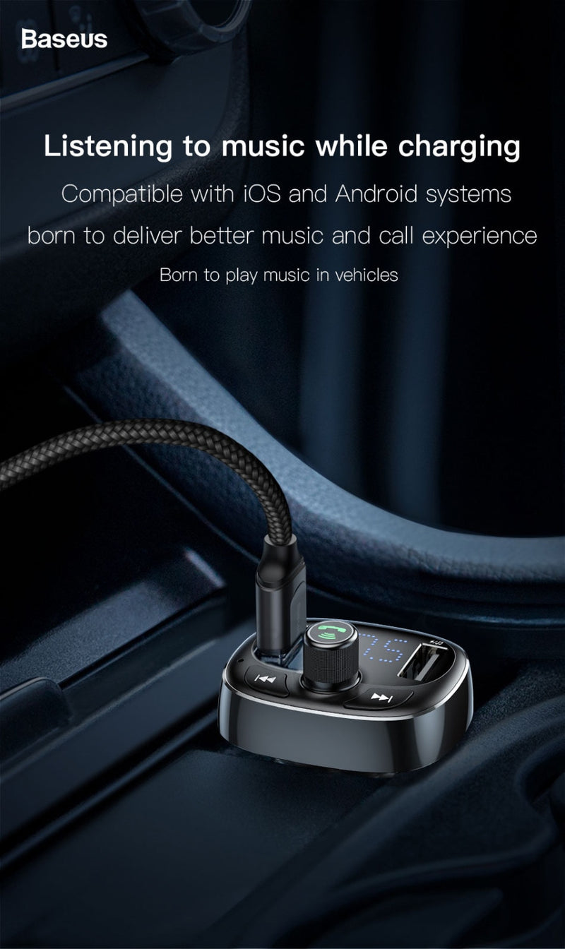 Baseus FM Transmitter Modulator Bluetooth Handsfree Car Kit Audio MP3 Player with 3.4A Dual USB Car FM Transmittor Phone Charger