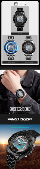 Men's Watches Solar Sports Digital Quartz  Full Steel Waterproof LED Wrist Watch