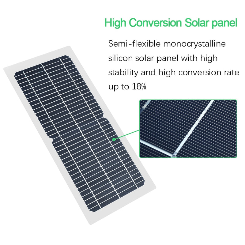 18V 10w solar panel kit Transparent semi-flexible Monocrystalline solar cell DIY module outdoor connector DC 12v charger