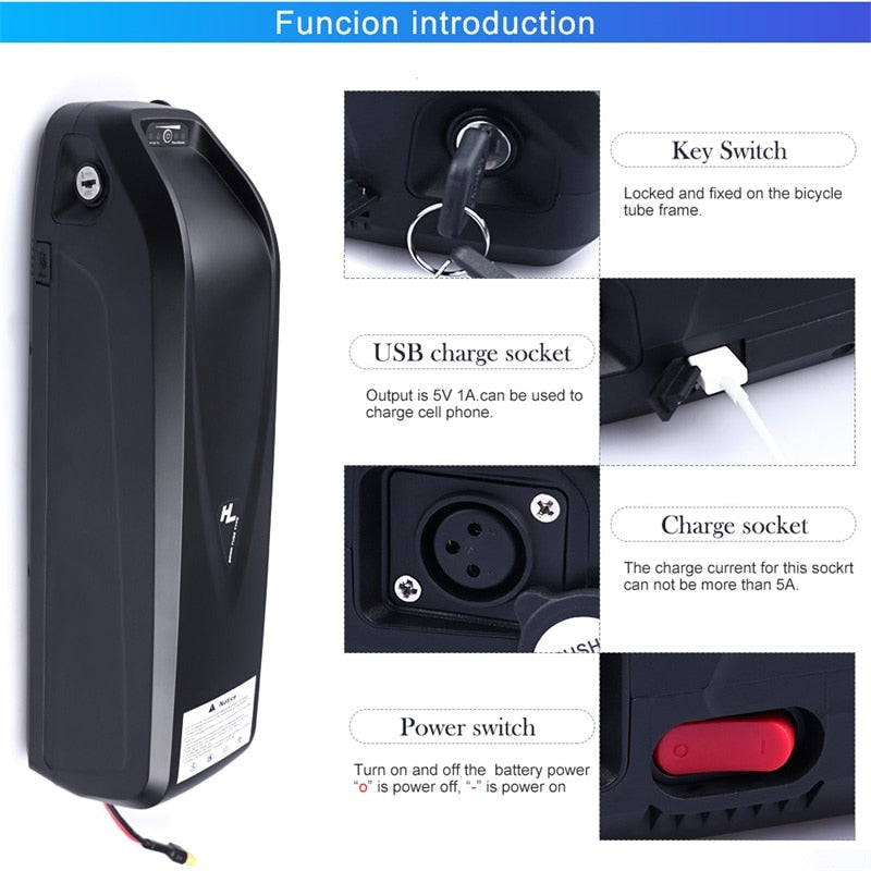 Electric Bike Battery  Samsung 18650 Cells Pack 52V 14Ah 48V 36V 12Ah 17.5Ah Lithium Battery USB Port