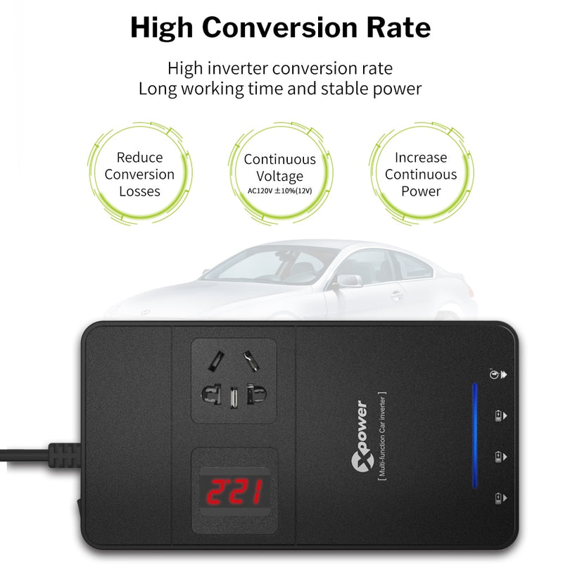 XP Car Power Inverter DC 12V to AC 220V 230V Voltage Converter with Air Purifier QC 3.0 USB Charger Auto Inversor 12 V 220 V