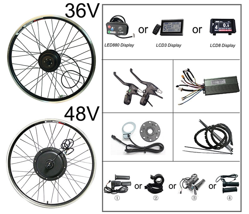 Electric bike Conversion Kit Bluetooth 36V 48V 250W 350W 500W 1000W 1500W 20-29inch EBike Front Rear Bicycle hub Motor Wheel