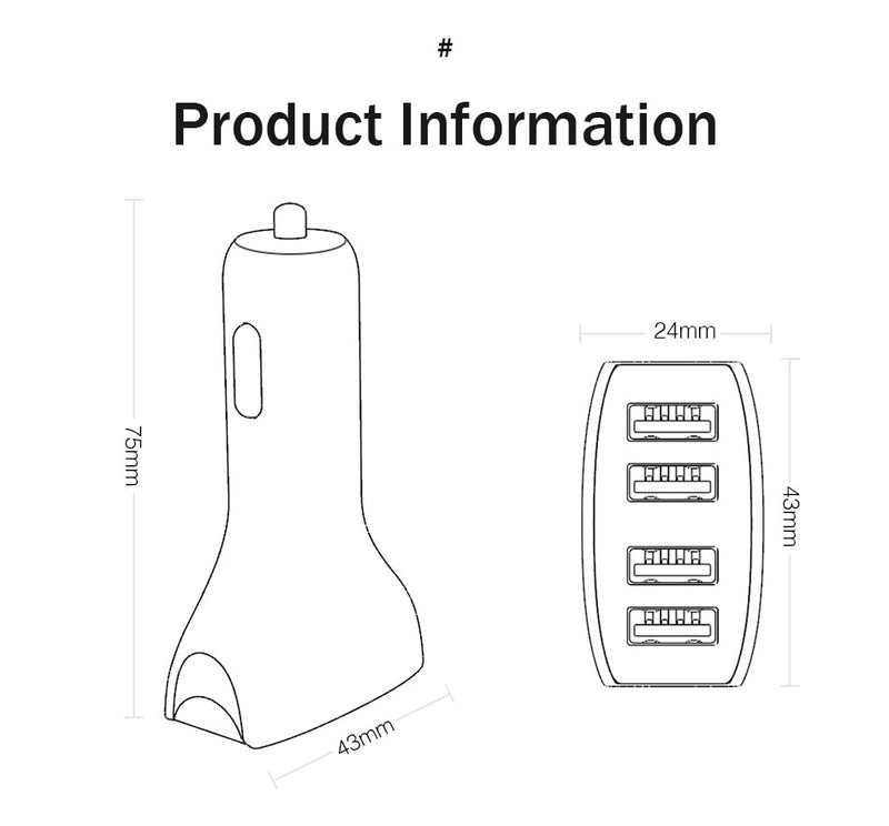 Quick Charge QC 3.0 Car-Charger 4 Ports Fast Car phone Charger Samsung Xiaomi iPhone