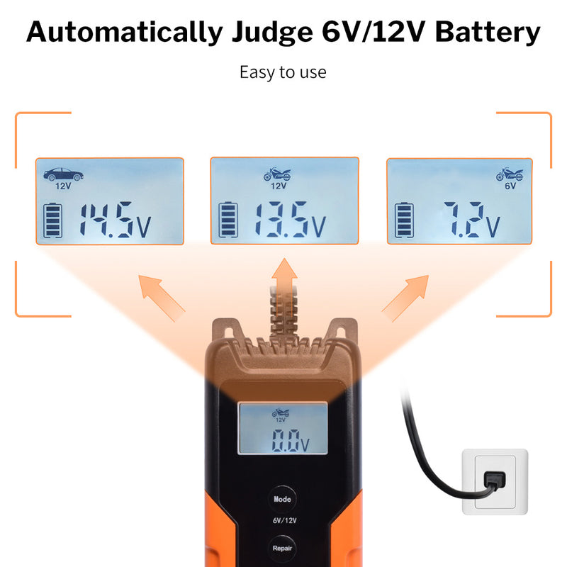 Automatic Car Battery Charger 12V Intelligent Auto Pulse Repair Maintainer Trickle Charging for Motorcycle Moto 6V 12 V