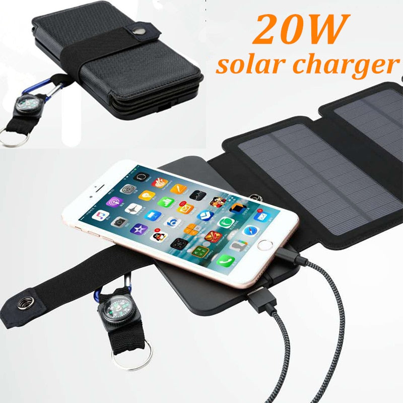 20 W folding Solar Panels Cells Charger battery sun power USB Output fast charging Devices Portable for Smartphones