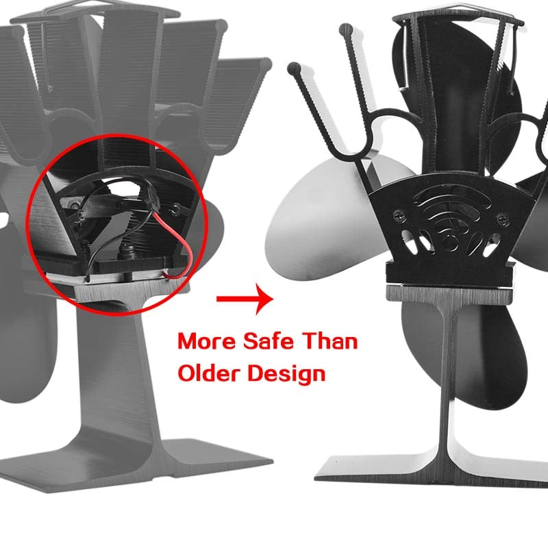 Black Fireplace 4 Blade Heat Powered Stove Fan Eco Friendly Quiet Fan Home Efficient Heat Distribution