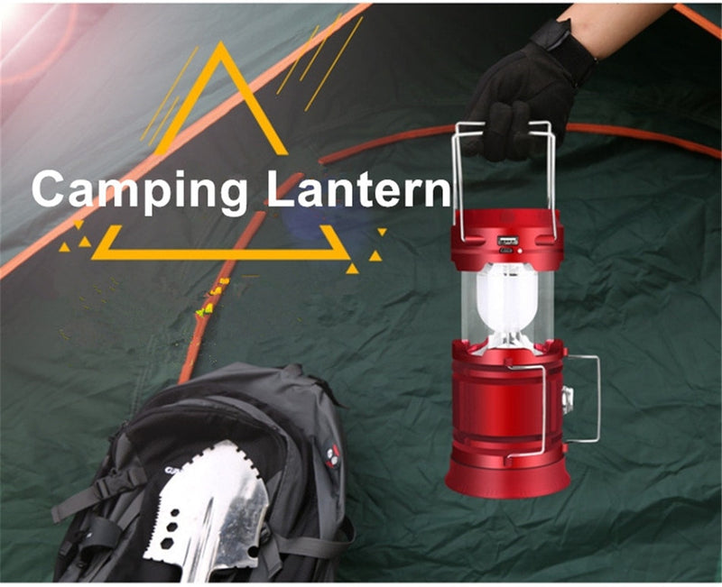 LED Solar lamp Rechargeable + USB Charge Outdoor Camping Hiking Fishing Light