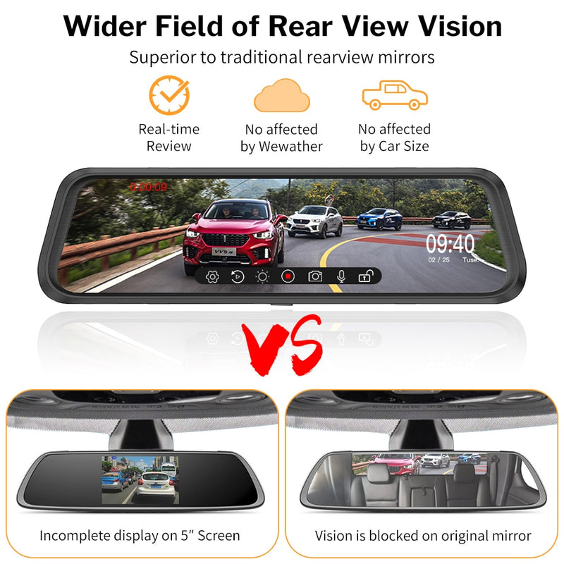 10'' Car Dash Cam Mirror DVR Camera Full HD 1080P Dual Camera