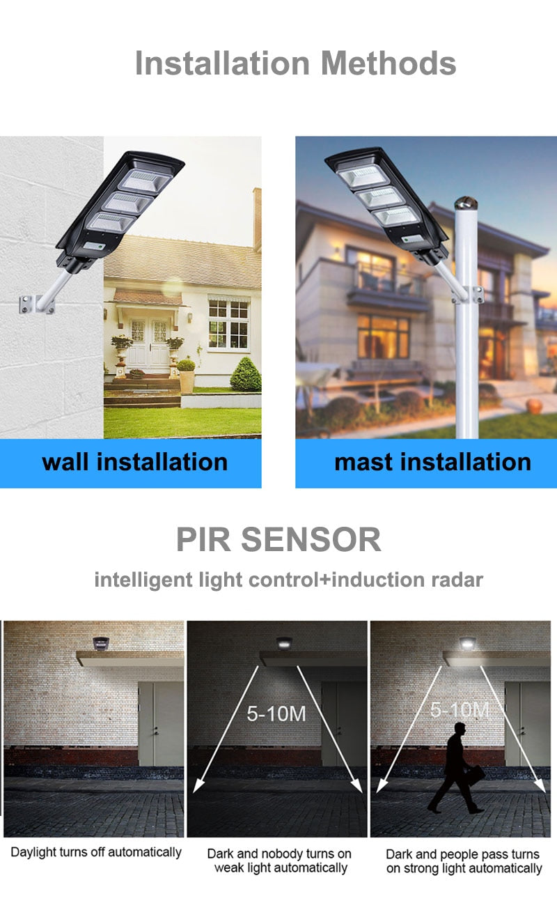 Solar Street Light 20W 40W 60W with Motion Sensor Remote Controller IP65 Waterproof LED Outdoor Light SMD2835 Led Chip