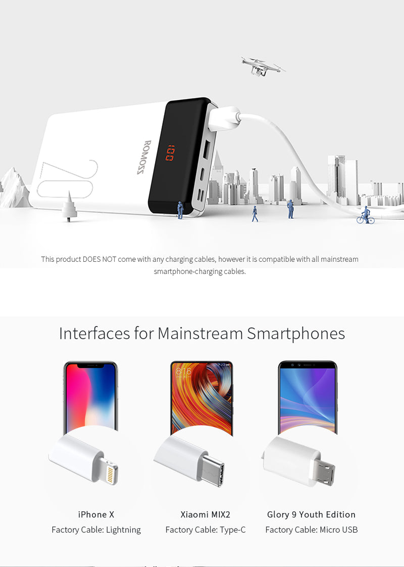20000mAh ROMOSS LT20 Power Bank Dual USB Powerbank