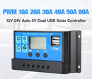 10A 20A 30A 40A 50A 60A Solar Charge Controller 12V 24V Auto PWM 5V Output Regulator PV Home Battery Charger LCD Dual USB