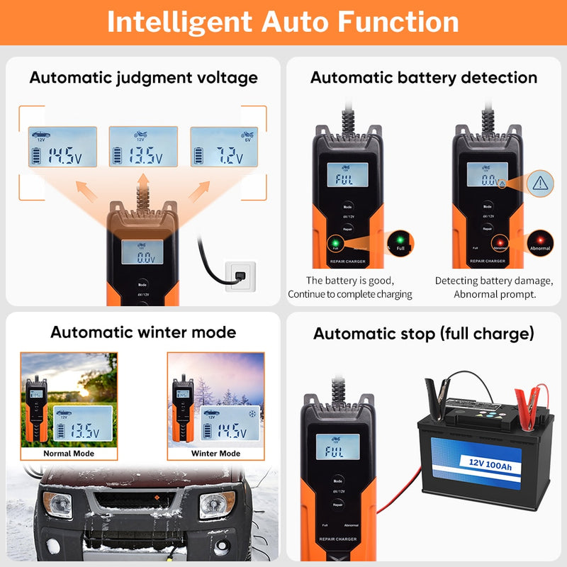 Automatic Car Battery Charger 12V Intelligent Auto Pulse Repair Maintainer Trickle Charging for Motorcycle Moto 6V 12 V