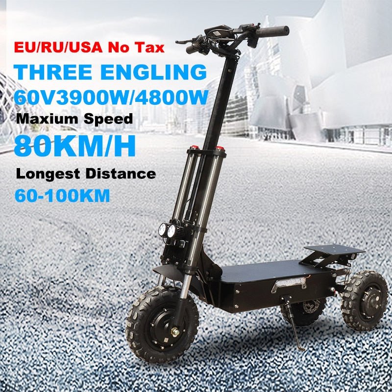 80KM/H Electric Scooter Powerful 3x1600W Motor 11" Three Motor Wheel Samsung 42AH