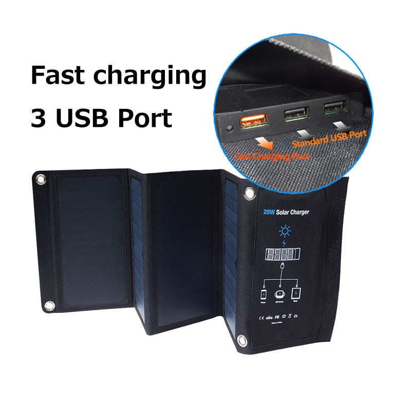 3 USB Ports 28 W 5 V Foldable Waterproof Outdoor Fast Charging