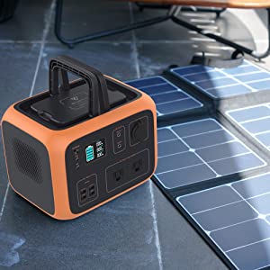 Portable Solar Generator Power Station 500 Wh  2 AC Outlet 300 W Lithium Emergency Battery for Outdoor AC/Car/Sun Recharge