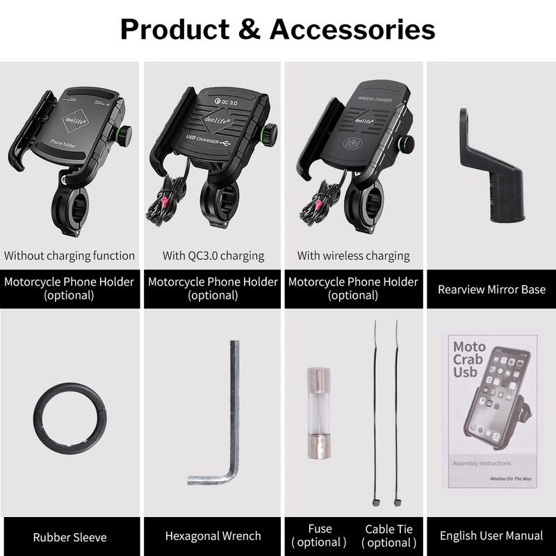Mobile Phone Holder Motorcycle Smartphone for  Motorbike Handlebar Mount with Wireless Charger