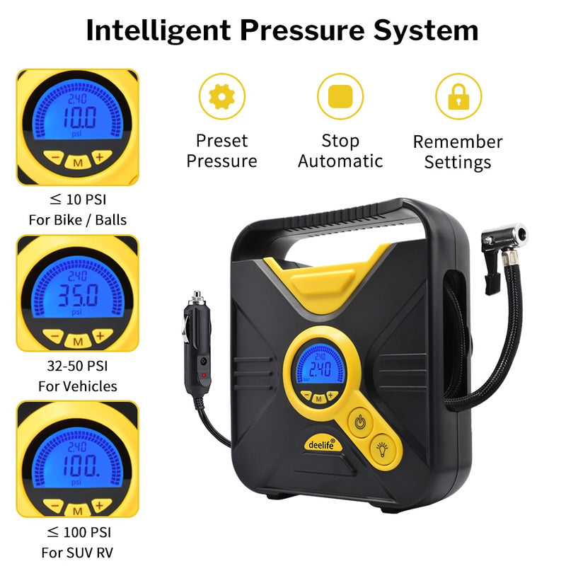 Digital Car Tire Inflatable Pump Auto Portable Air Compressor for Cars Wheel Tires Electric 12V Mini Tyre Inflator