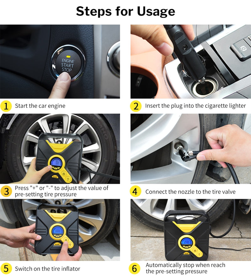 Digital Car Tire Inflatable Pump Auto Portable Air Compressor for Cars Wheel Tires Electric 12V Mini Tyre Inflator