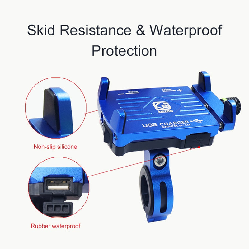 3.5-7 Inch Motorcycle Bicycle Phone Navigation Fixed Bracket Aluminum Alloy Phone Holder With USB Power Charger