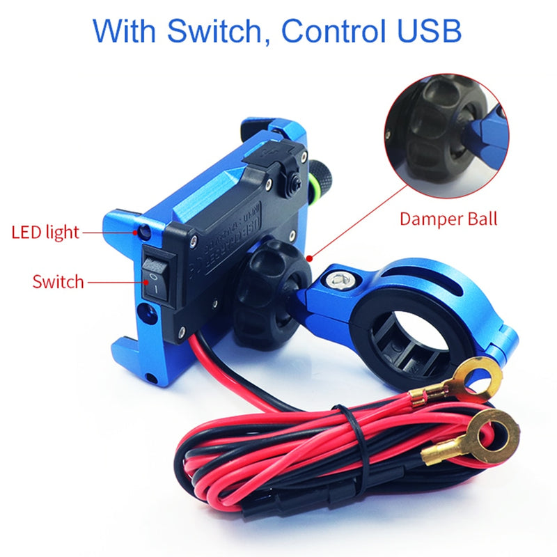3.5-7 Inch Motorcycle Bicycle Phone Navigation Fixed Bracket Aluminum Alloy Phone Holder With USB Power Charger