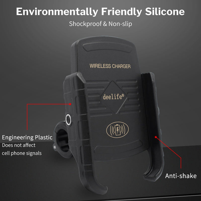 Mobile Phone Holder Motorcycle Smartphone for  Motorbike Handlebar Mount with Wireless Charger