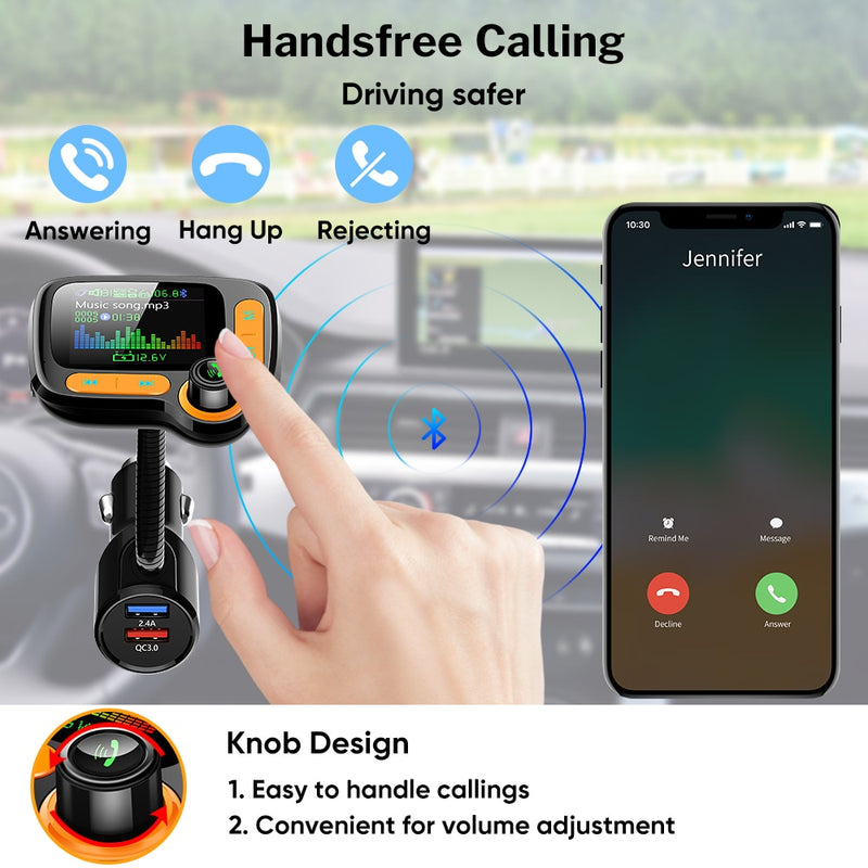 Car MP3 Player Bluetooth Car Kit FM Transmitter Modulator with Color Screen AUX Auto Music Adapter QC 3.0 USB Charger