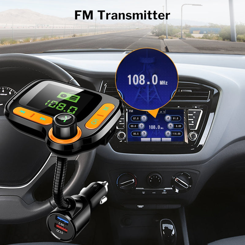 Car MP3 Player Bluetooth Car Kit FM Transmitter Modulator with Color Screen AUX Auto Music Adapter QC 3.0 USB Charger
