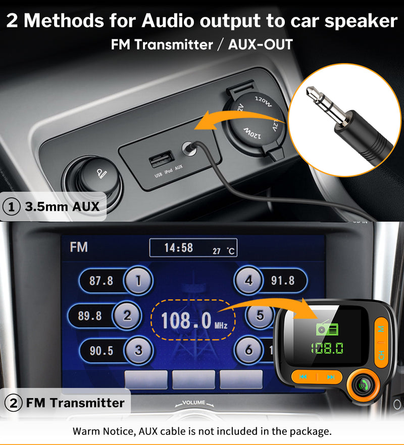 Car MP3 Player Bluetooth Car Kit FM Transmitter Modulator with Color Screen AUX Auto Music Adapter QC 3.0 USB Charger