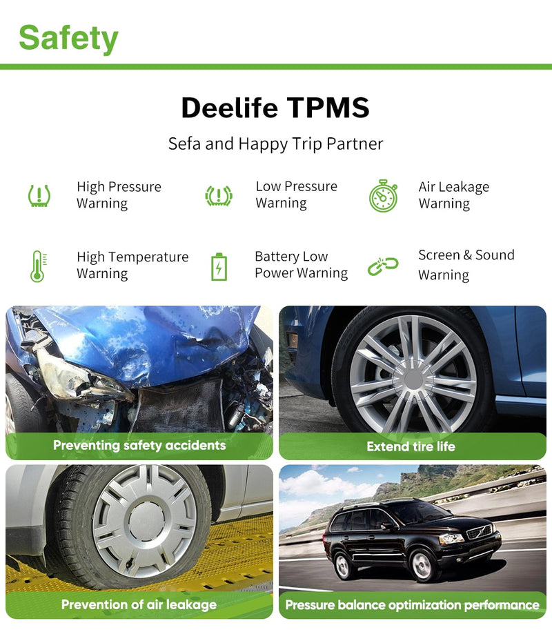 TPMS Tire Pressure Sensor Monitoring System Solar TMPS Display Alarm Car 4 Wheel External Internal Tyre Pressure Sensors