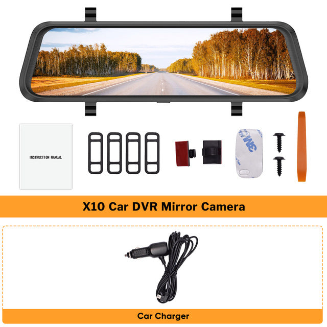 10'' Car Dash Cam Mirror DVR Camera Full HD 1080P Dual Camera