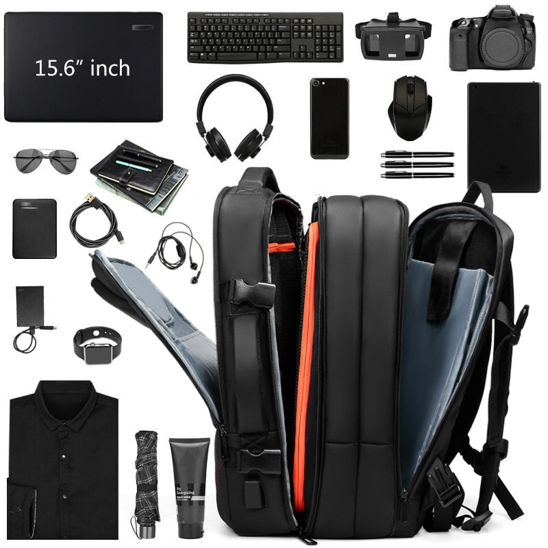Men Travel Backpack Expandable Large Capacity USB Charging 15.6 inch Laptop Backpack Waterproof