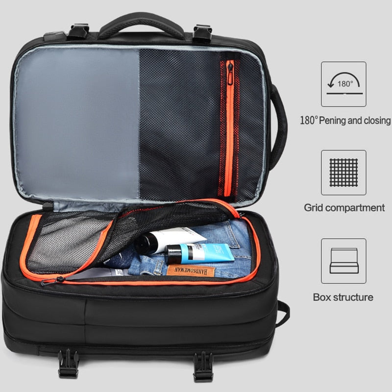 Men Travel Backpack Expandable Large Capacity USB Charging 15.6 inch Laptop Backpack Waterproof