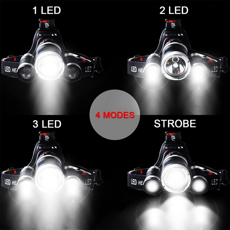 Headlamp Flashlight Rechargeable 3 T6 R5 LED Hard Hat Headlight Battery Car Wall Charger for Camping