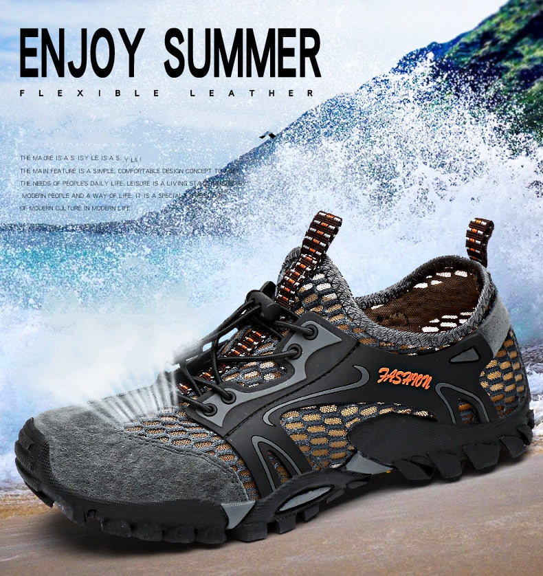 Men Hiking Shoes Suede + Mesh Outdoor Men Sneakers Climbing Shoes Men Sport Shoes Quick-dry Water Shoes