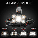 Most Powerful LED Headlight headlamp 5LED  18650 battery Best For Camping, fishing