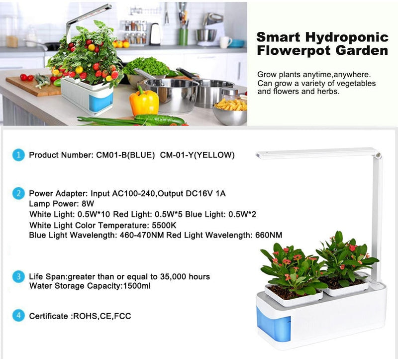 Smart Flowerpot Gardening Self-watering Pots Indoor Planter Plant Nursery Pot Hydroponic Growing System With LED Grow Light