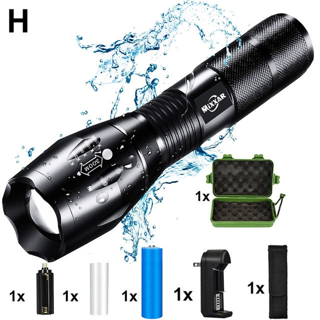 T6 LED Handheld Tactical Flashlight Zoom Torch Light Camping Lamp for 18650 Rechargeable Battery AAA