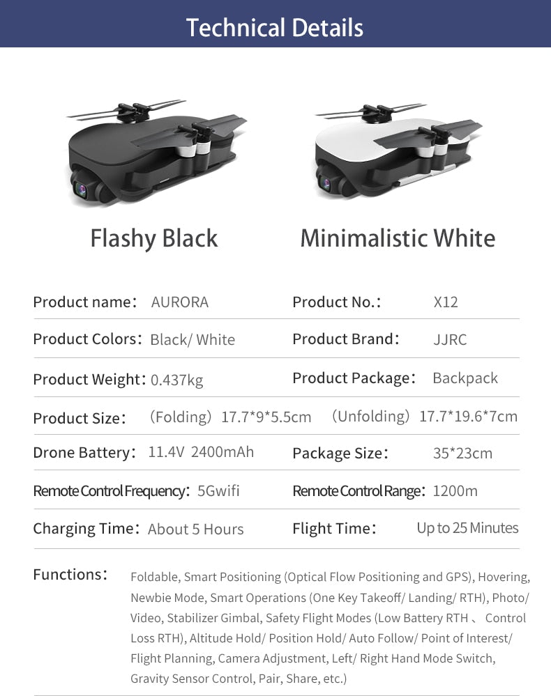 JJRC X12 Aurora 5G WiFi FPV Brushless Motor 1080P/4K HD Camera GPS Dual Mode Positioning Foldable RC Drone Quadcopter RTF VS EX4