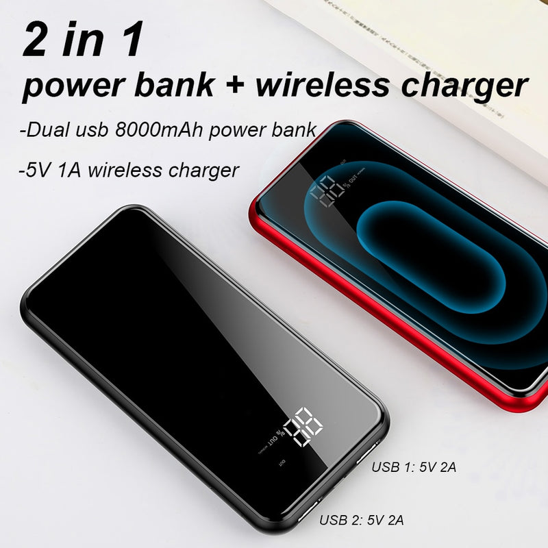 Baseus 8000mAh QI Wireless Charger Power Bank Dual USB Wireless Charging Battery Pack Powerbank Portable External Phone Charger