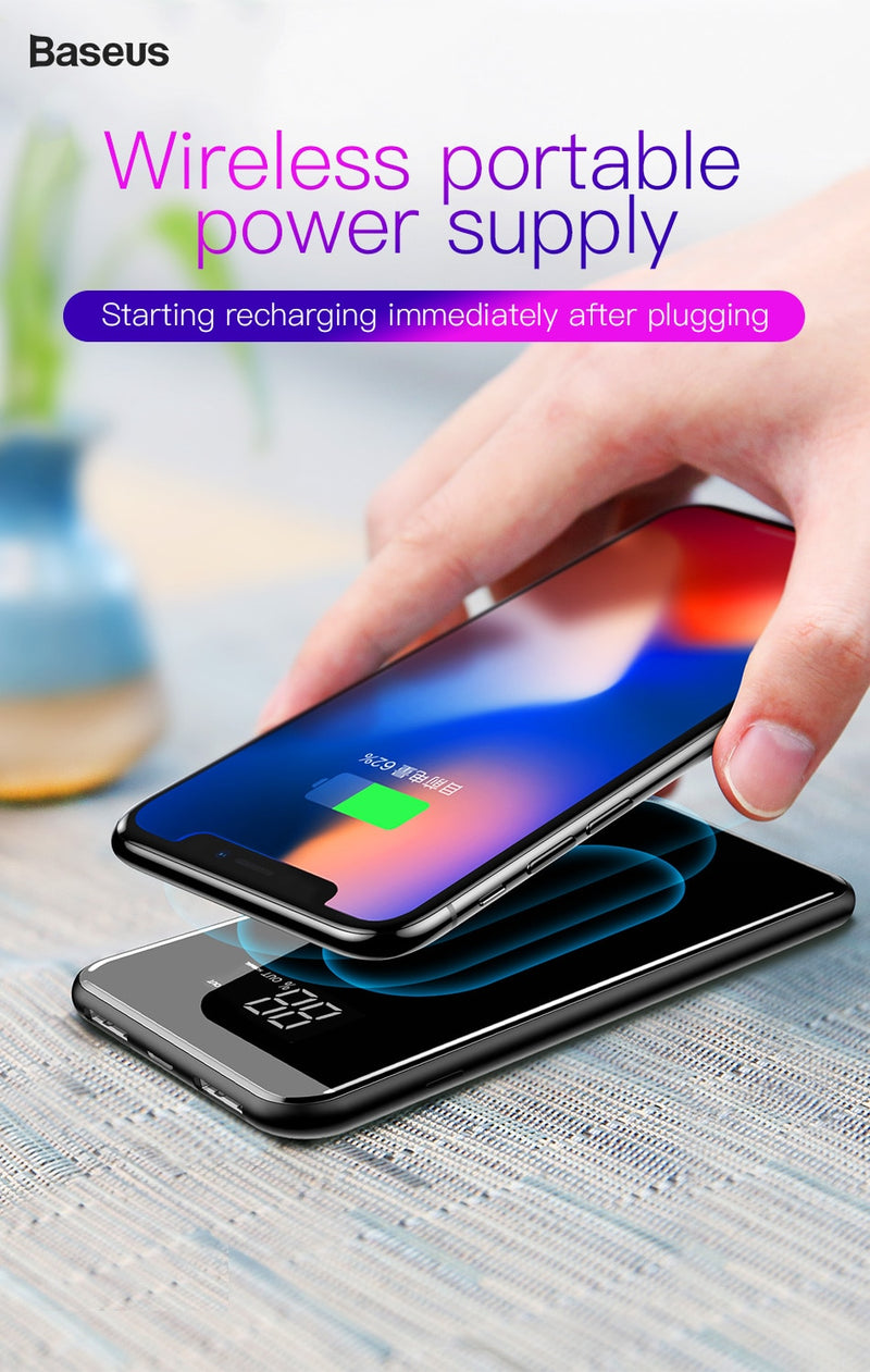 Baseus 8000mAh QI Wireless Charger Power Bank Dual USB Wireless Charging Battery Pack Powerbank Portable External Phone Charger