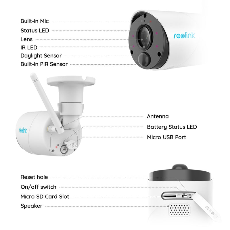 Reolink Argus Eco and Solar panel wireless WiFi Camera 1080P Full HD IP65 Outdoor Indoor use 2-way audio SD card slot with PIR