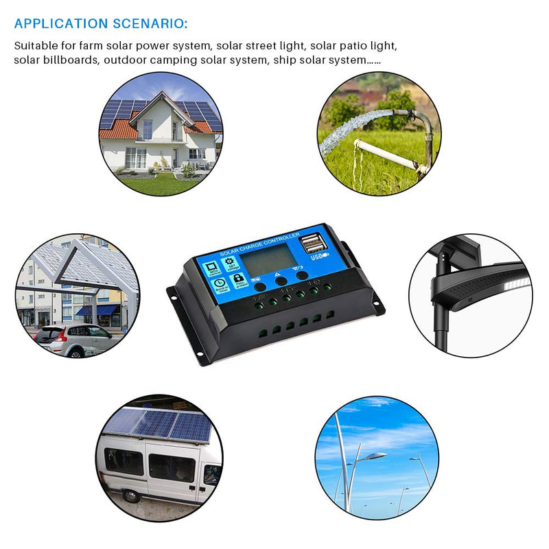 Solar Charger Controller 60A 50A 40A 30A 20A 10A 12V 24V Battery Charger LCD Dual USB Solar Panel Regulator for Max 50V PV Input