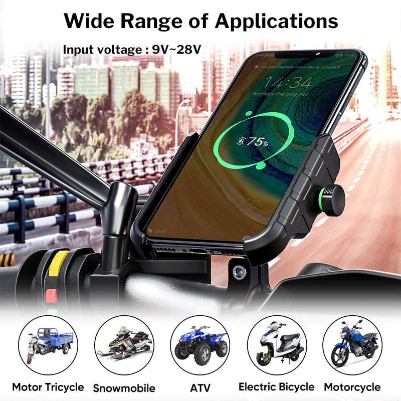 Mobile Phone Holder Motorcycle Smartphone for  Motorbike Handlebar Mount with Wireless Charger