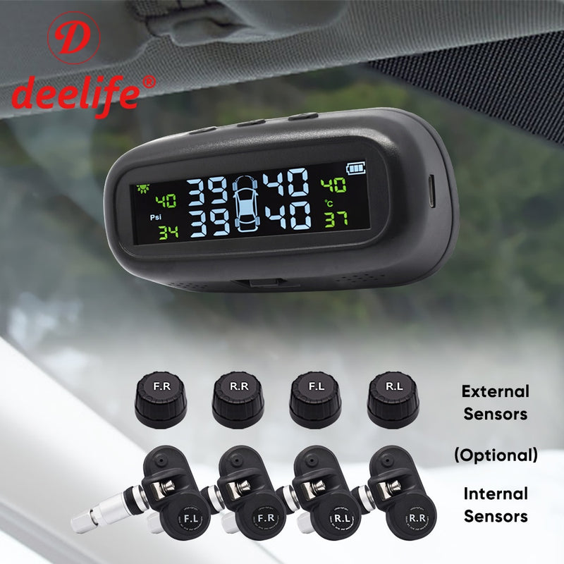 TPMS Tire Pressure Sensor Monitoring System Solar TMPS Display Alarm Car 4 Wheel External Internal Tyre Pressure Sensors