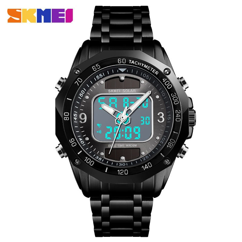 Men's Watches Solar Sports Digital Quartz  Full Steel Waterproof LED Wrist Watch