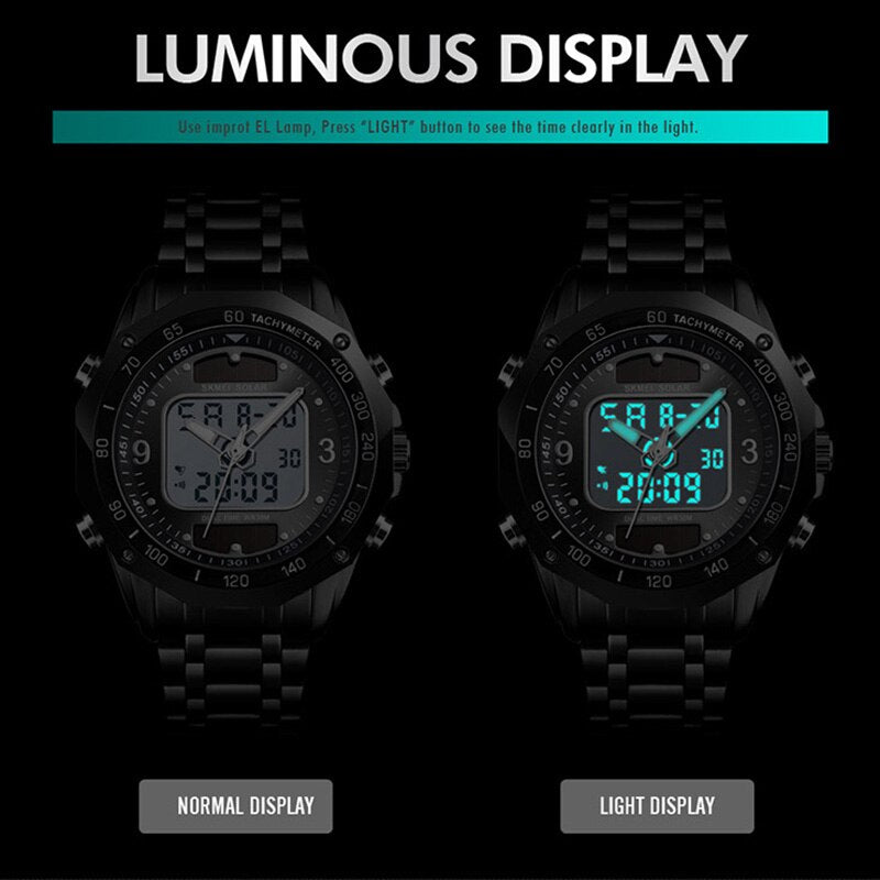 Men's Watches Solar Sports Digital Quartz  Full Steel Waterproof LED Wrist Watch