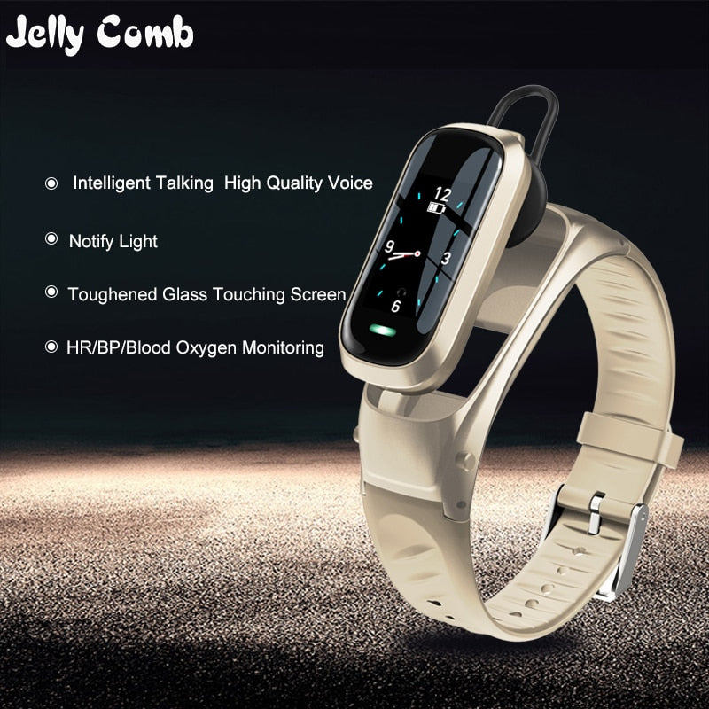 Jelly Comb Smart Watch Bluetooth Earphone 2 In 1 Bluetooth 5.0 Chip IP67 Waterproof Sport SmartWatch for IOS Android Call Dial