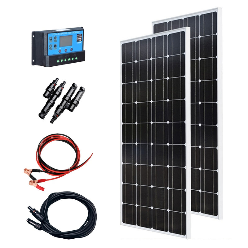 200w solar kit system 2 pcs 100 watt 18v Glass solar panel